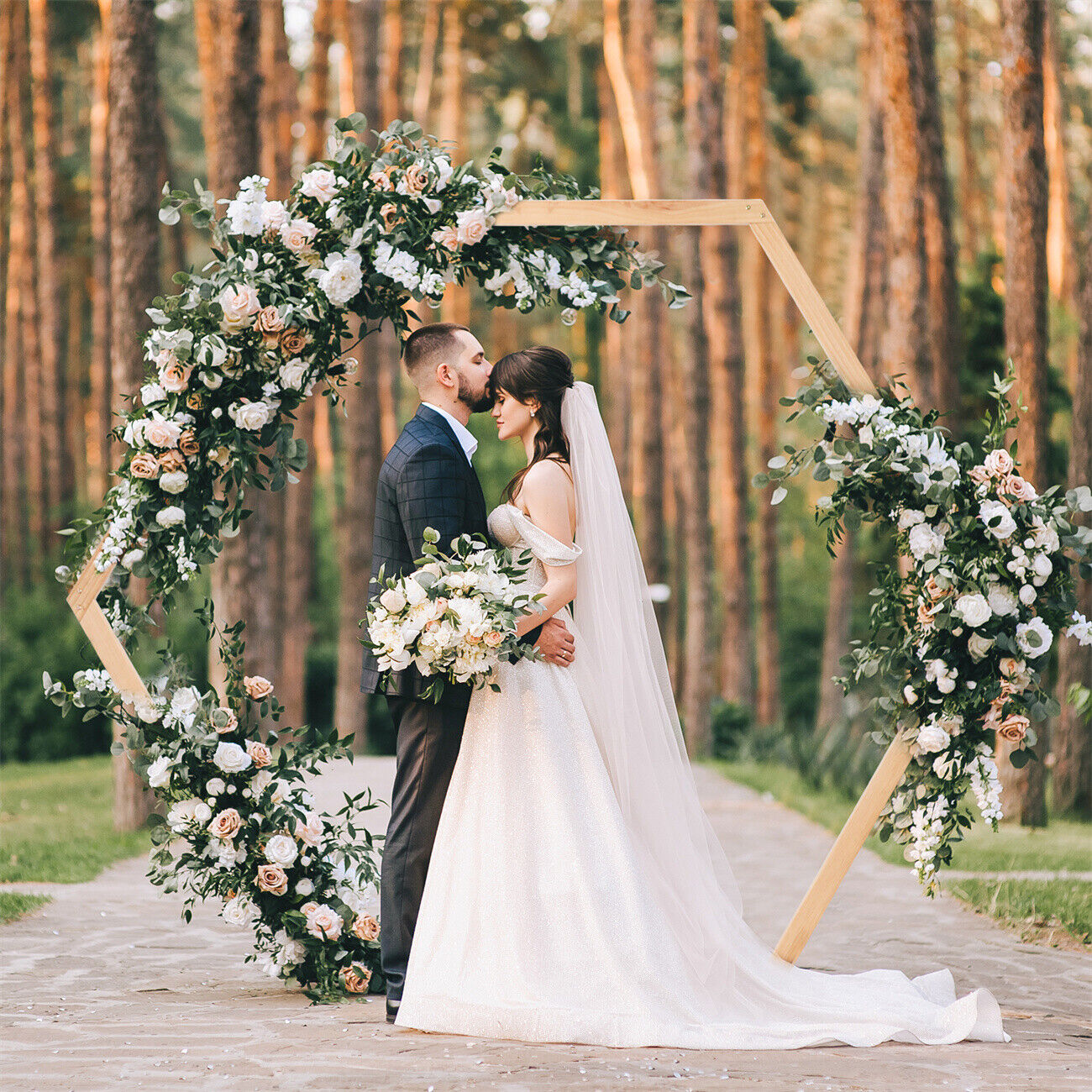 7.5FTx6.5FT Wood Wedding Arch for Ceremony Arbor Backdrop Stand Indoor Outdoor
