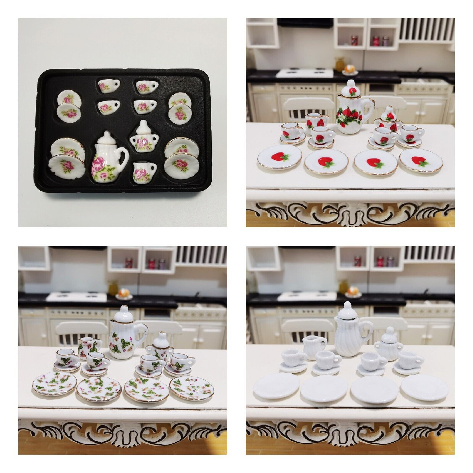 (Lot 4) 1:12 scale dollhouse miniature accessories Porcelain Tea set Coffee Sets