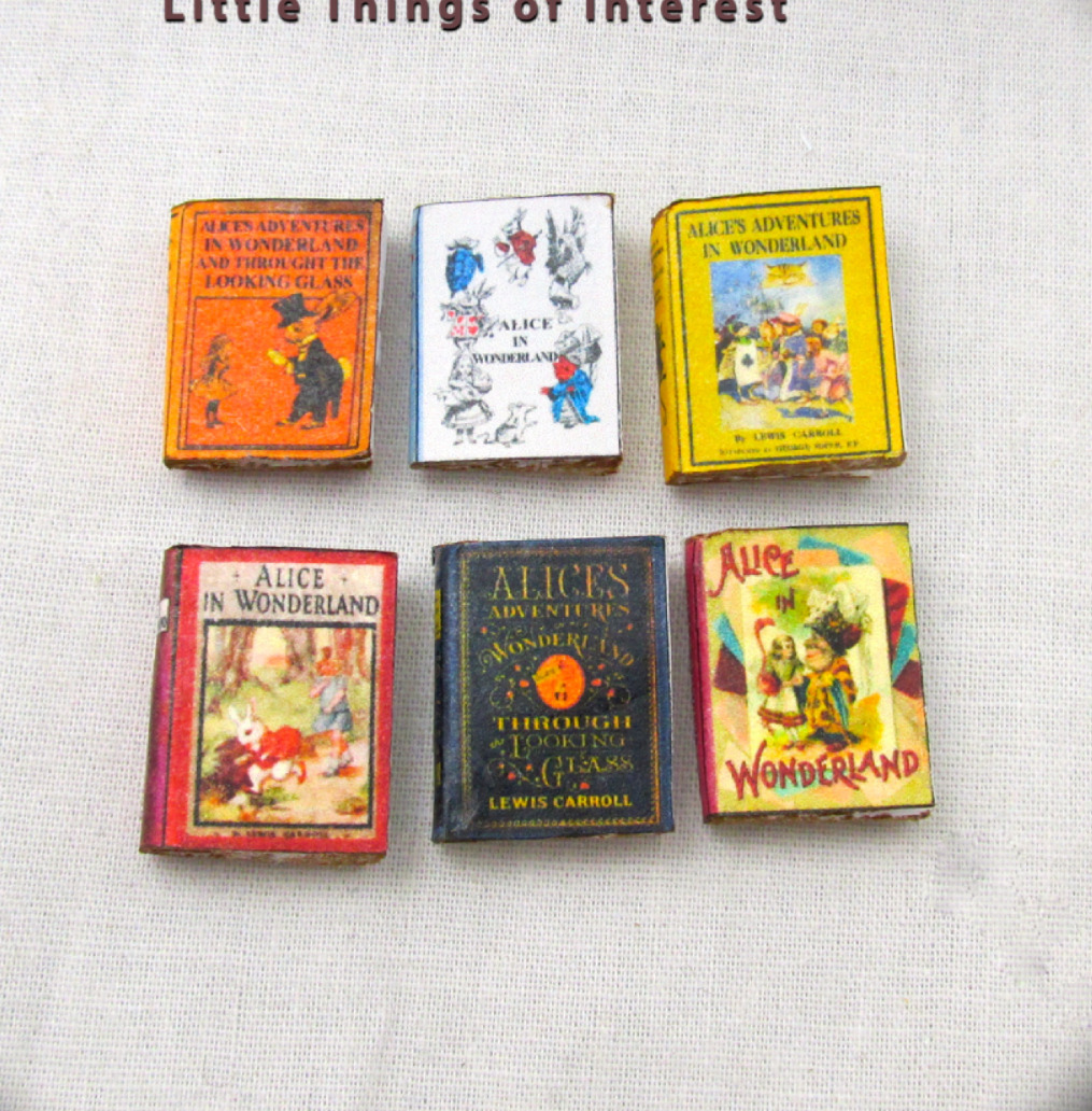 6 ALICE IN WONDERLAND Dollhouse Miniature Books 1:12 Scale PROP Faux Bookshelf