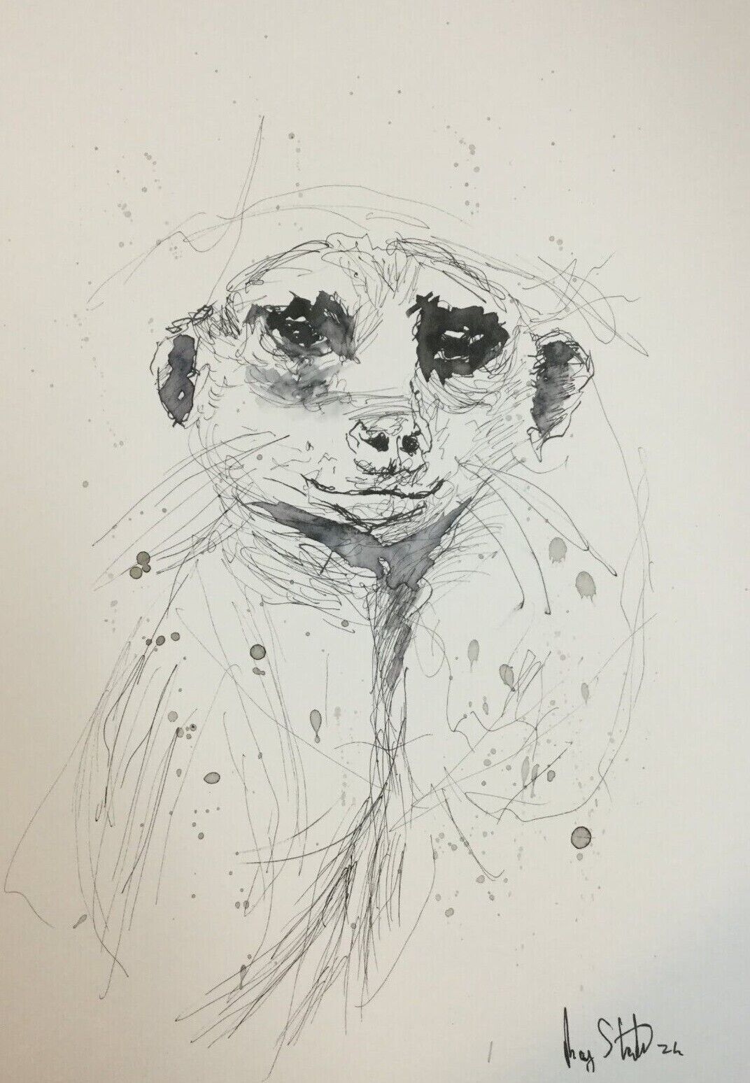Original \'MEERKAT\' A4 Size Scribble Ink Sketch By Ray Statter (NOT A PRINT)