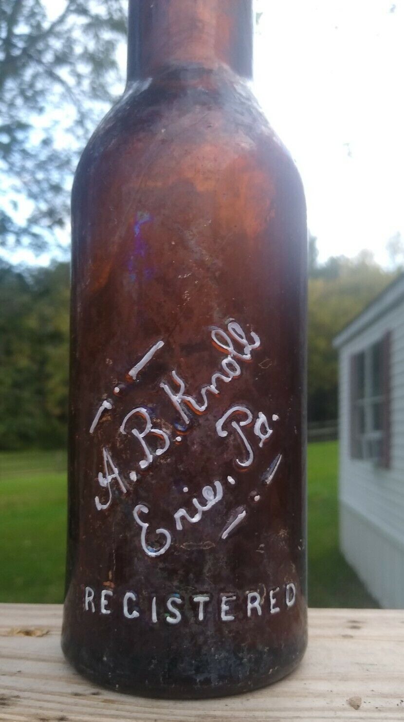 A. B. KNOLL ERIE PA PRE PROHIBITION BLOB TOP BEER BOTTLE 