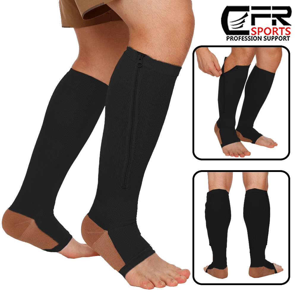 Copper Zipper Compression Socks Support Graduated Stockings Mens Women 20-30mmHg