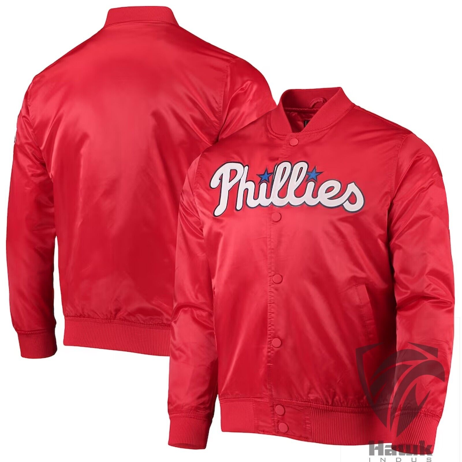 Philadelphia Phillies Red Satin Baseball Jacket Full-Snap with Embroidery logos