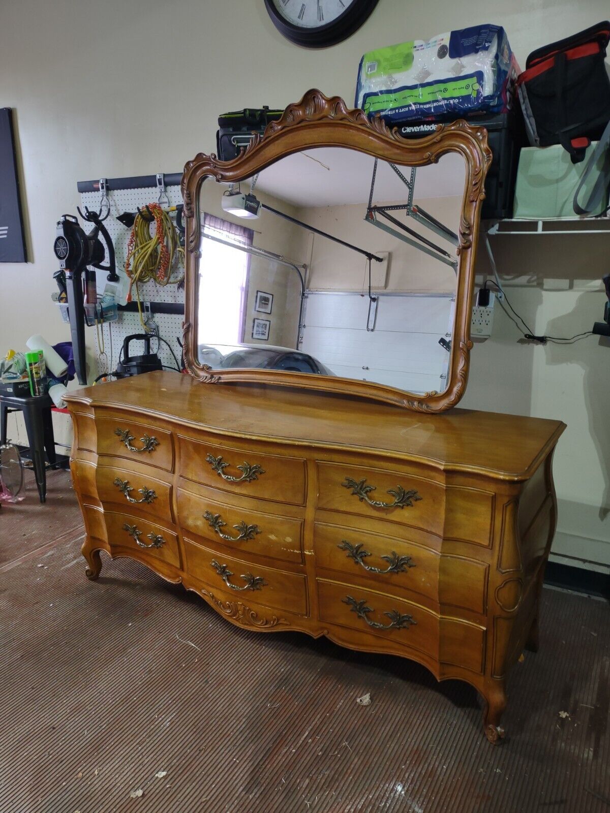 Vintage John Widdicomb  French  Dresser & Mirror - Solid wood, Brass handles