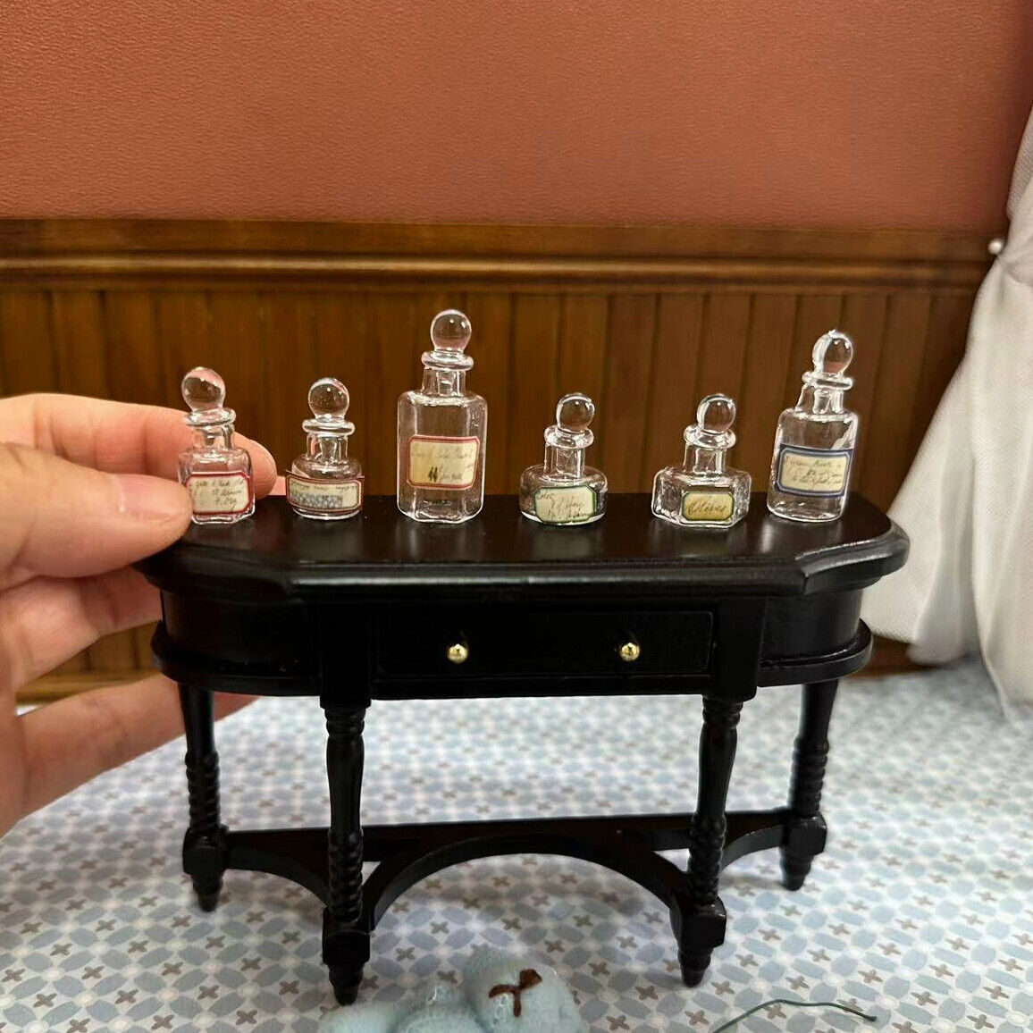 Vintage Glass Bottle DollHouse Miniatures Lot 1/12 Scale Kitchen Jar Perfume