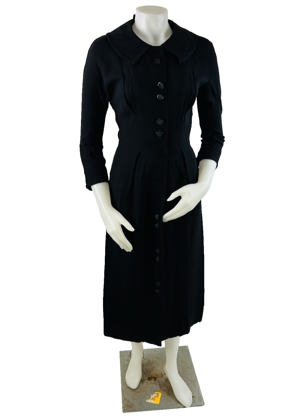 VTG 1940s Peter Pan Collar Button Midi Pencil Dress Mod Goth Womens Small
