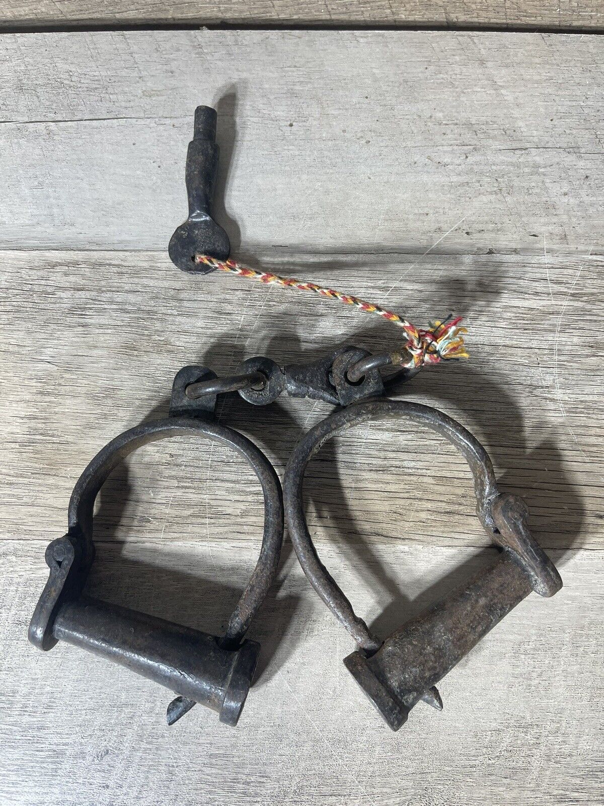 Antique Cast Iron Handcuffs With Key