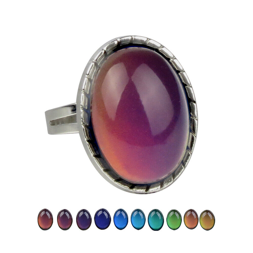 Vintage Retro 70s Oval Mood Ring Color Changeable Emotion Feeling Adjustable
