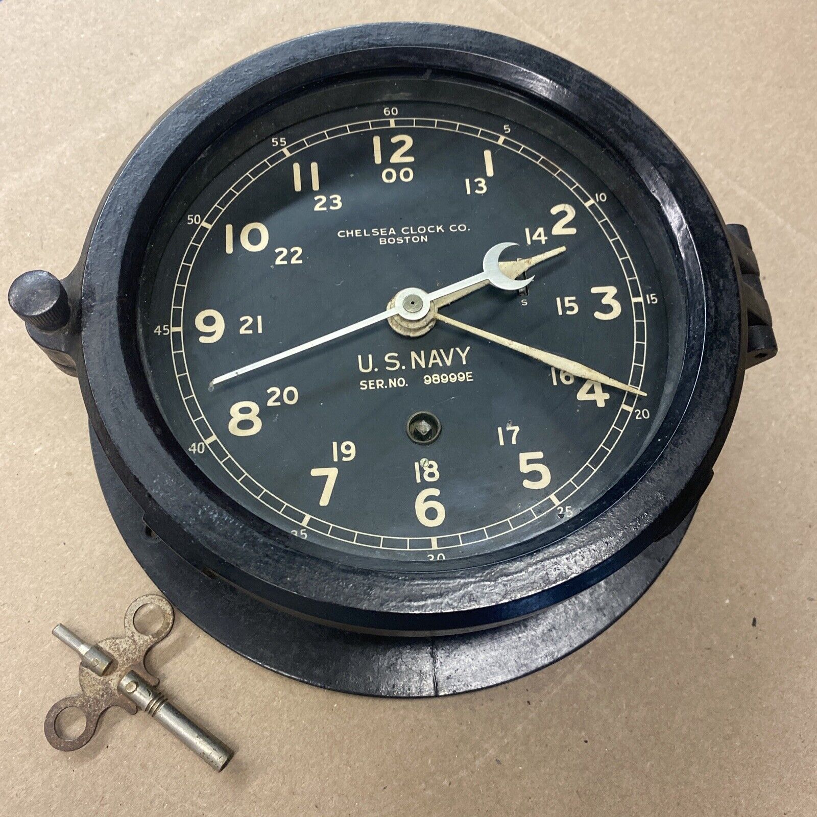 Vintage Chelsea Clock Co US Navy Ship Boat Clock WWII Bakelite Works Clean