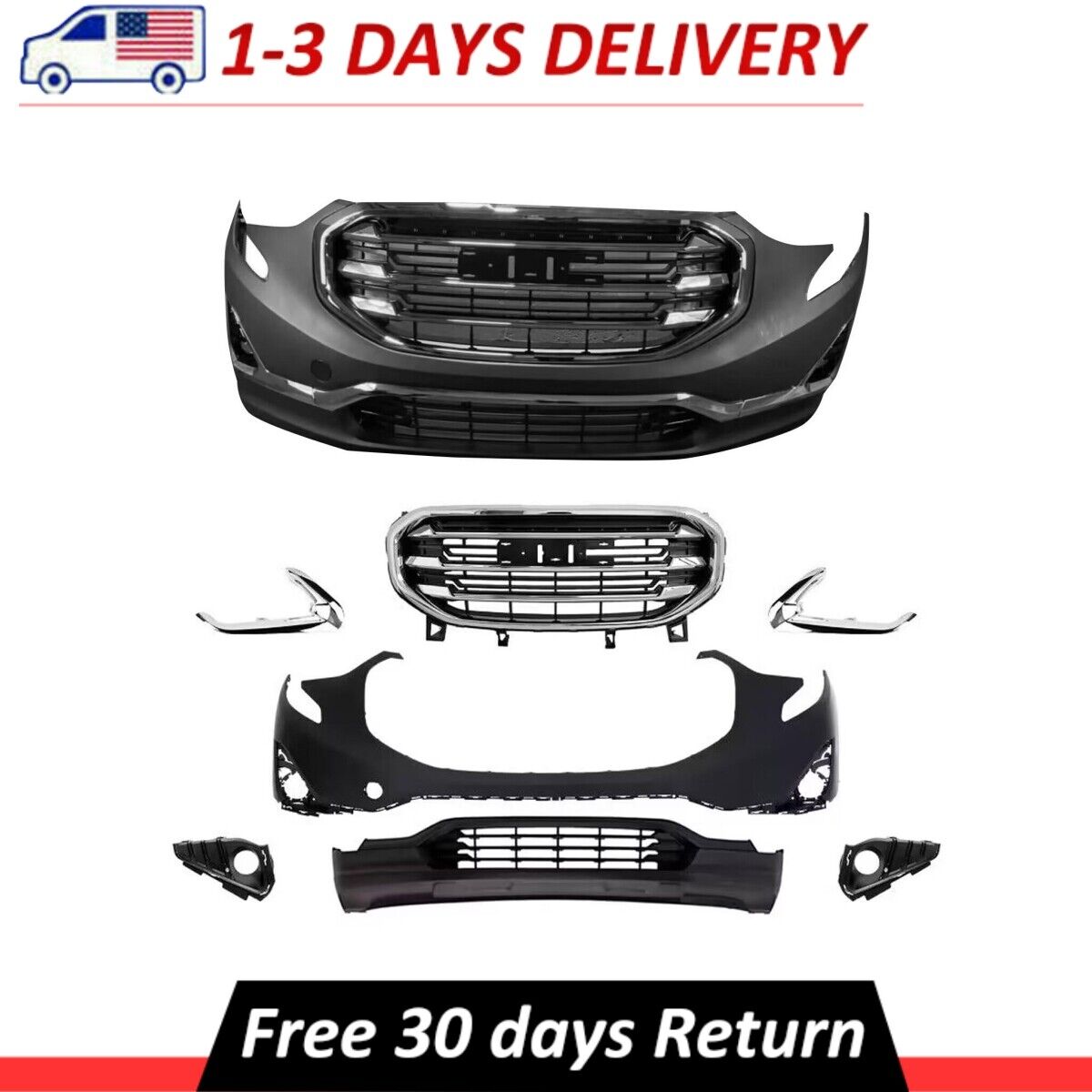 New Complete Front Bumper Grille With Fog Lamp Cover For 2018-2021 GMC Terrain