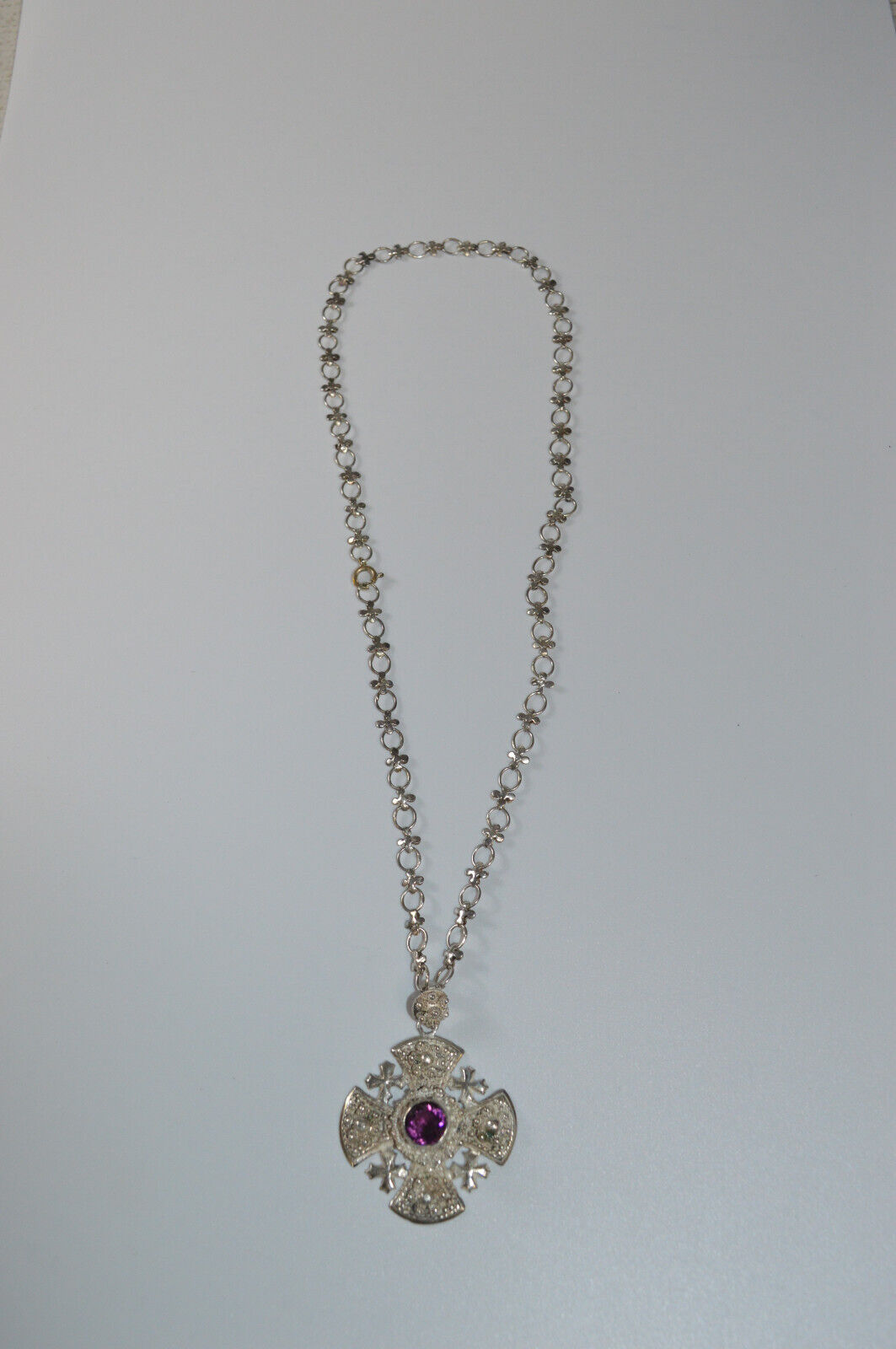 Vintage Silver Jerusalem Crusaders Cross Pendant w/ Necklace