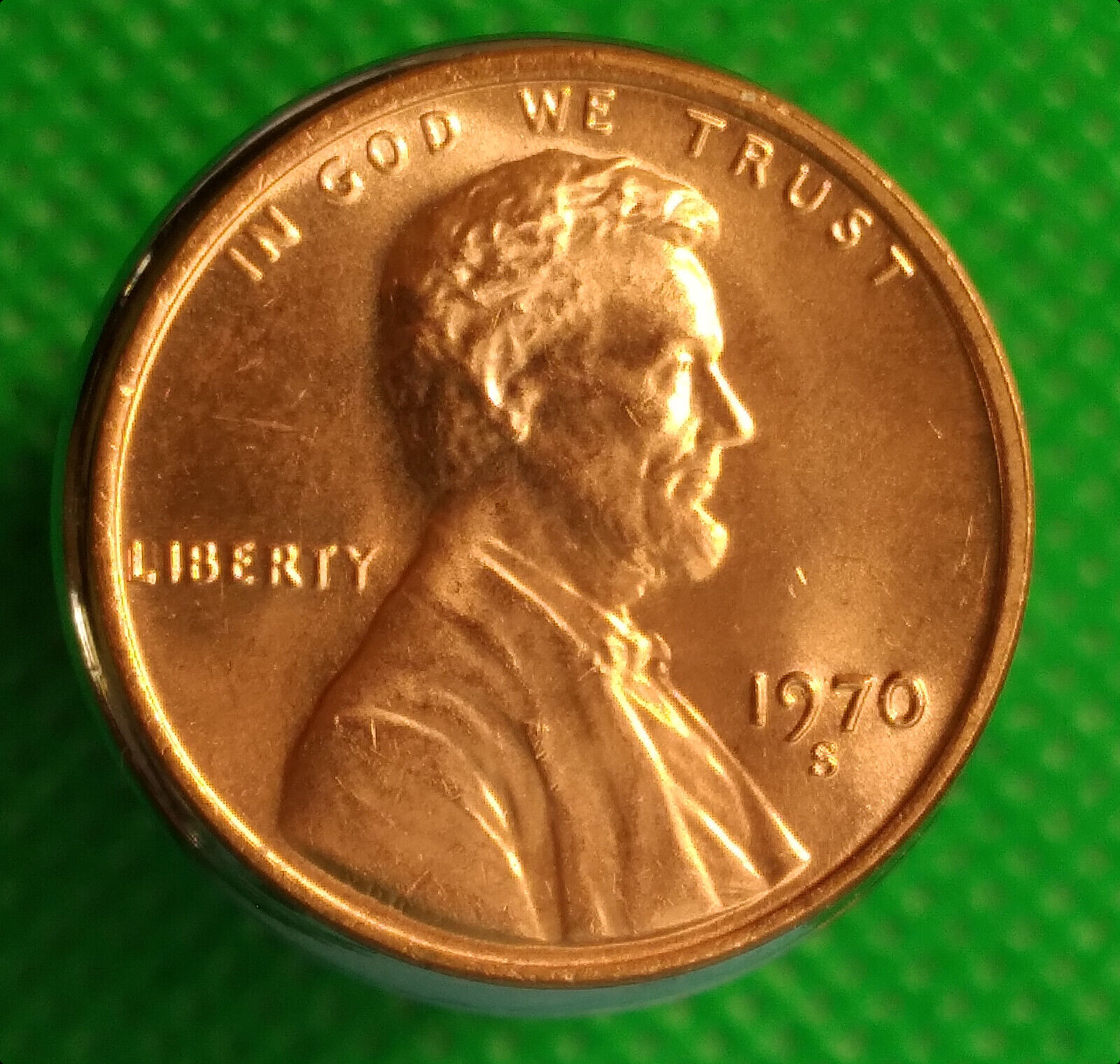 1970-S Lincoln Memorial Penny - BU Red - Large Date - Full FG with Attached Roof