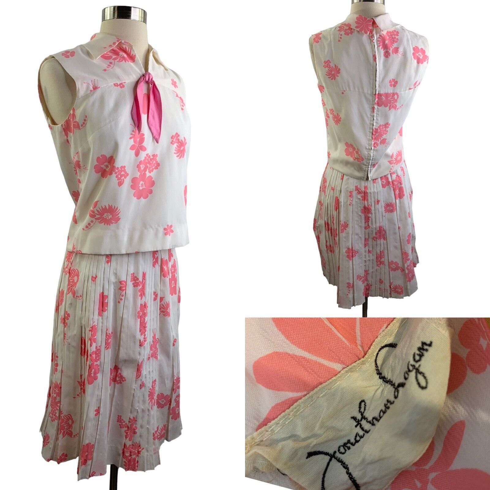 Vintage 1950s Dress Jonathan Logan Sz S  2 piece pleated midi skirt blouse 50s