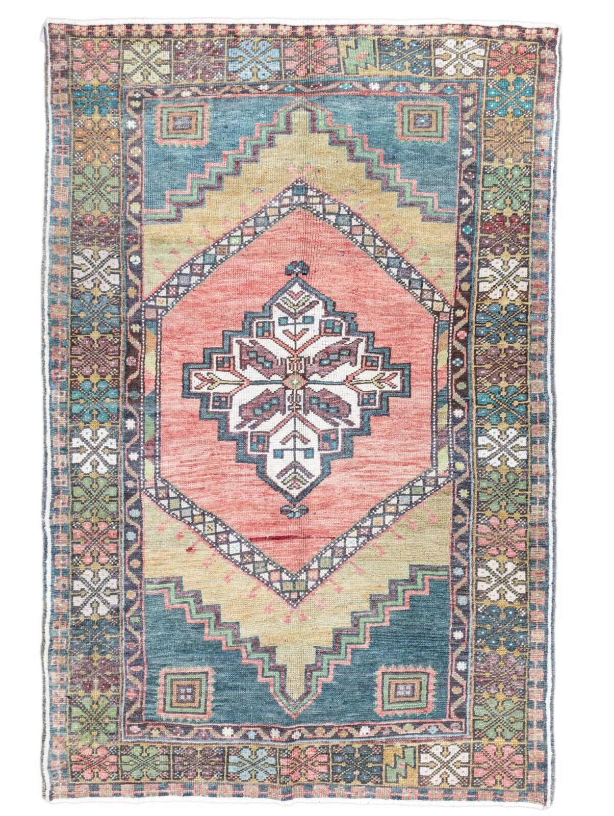 Vintage Faded Multicolor Turkish Rug,Oushak Oriental Handmade 4.3x6.1 ft Carpet