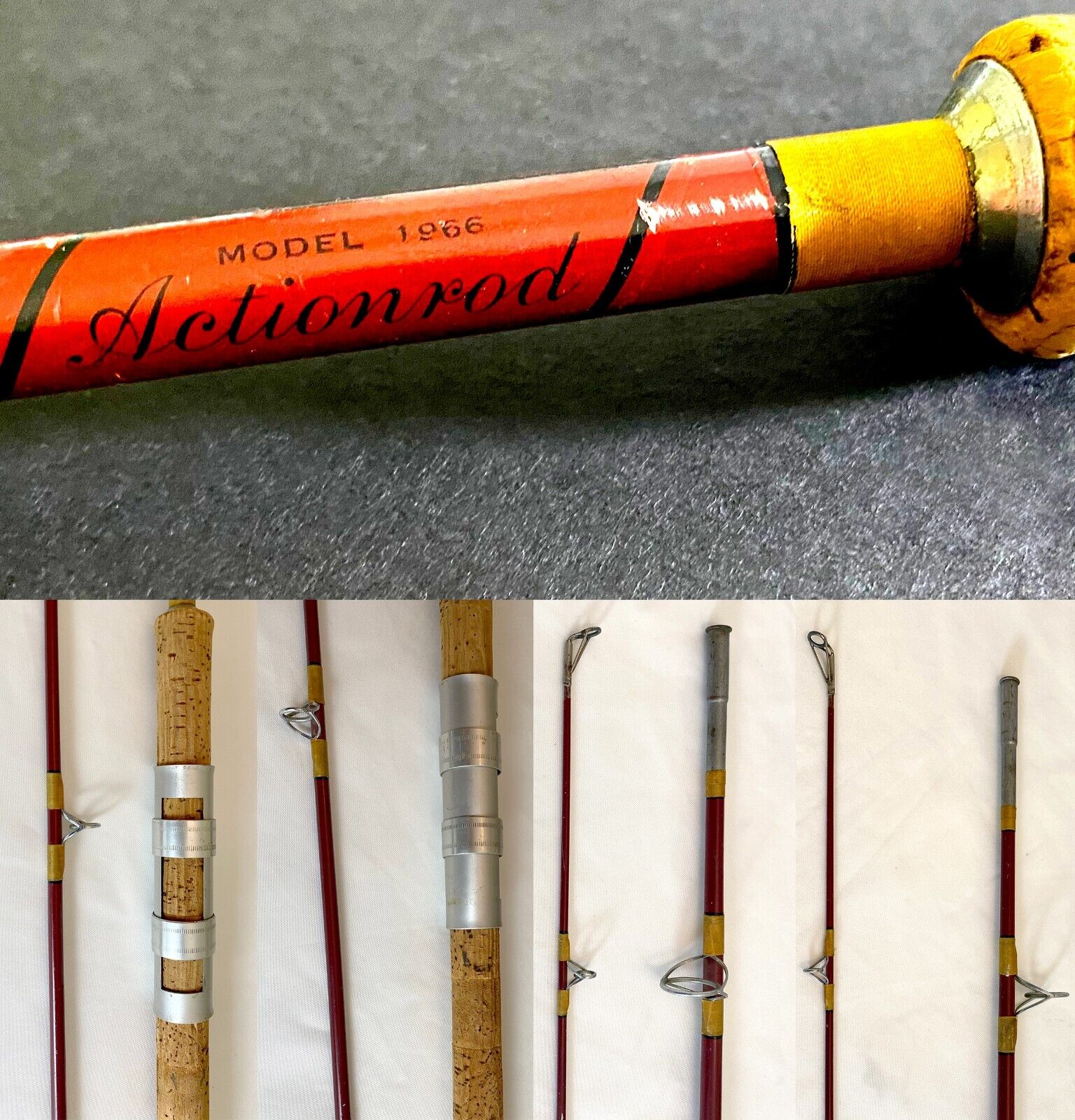 Actionrod Rare 1940s-1950s Vintage Model 1966 Glass Spinning Fishing Rod