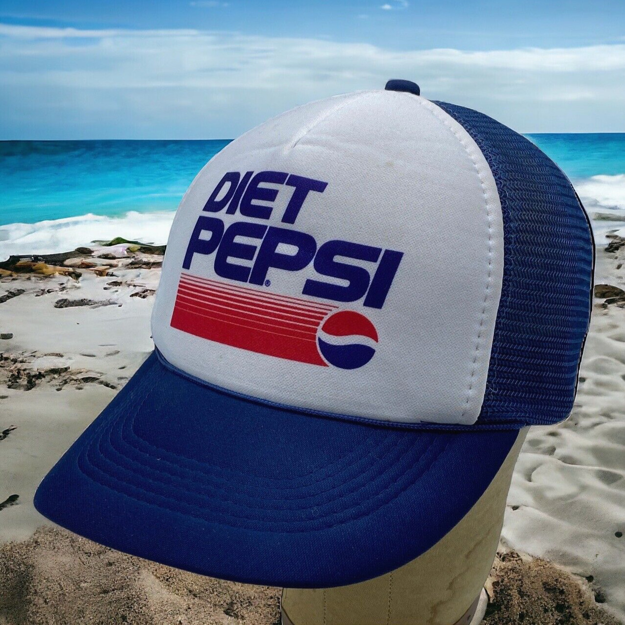 Vtg Diet Pepsi Snapback Trucker Hat  Mesh Back Blue Action Sports USA