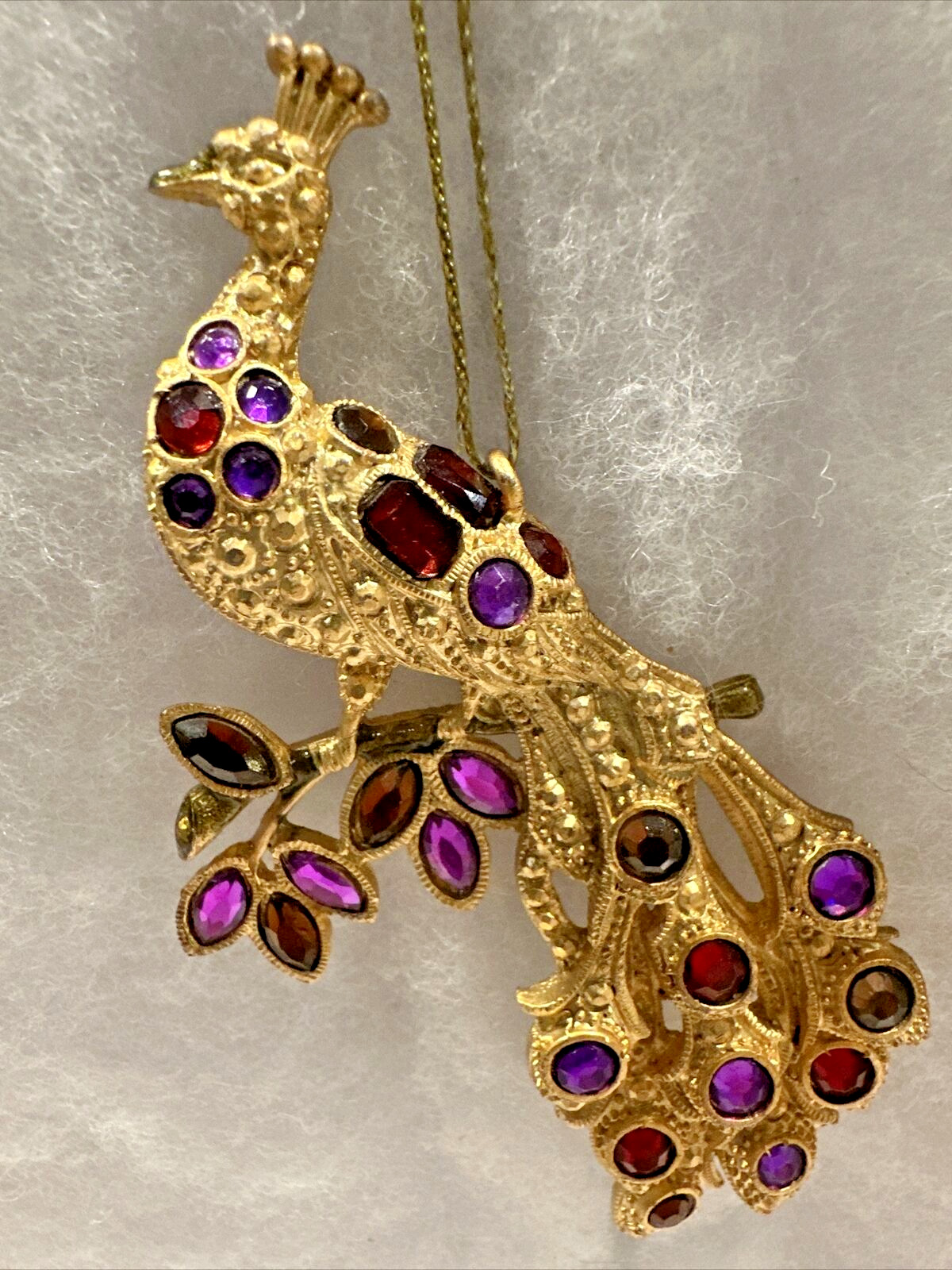 Vintage Peacock Gold Tone Metal Embellished Crystals Christmas Ornament 4\