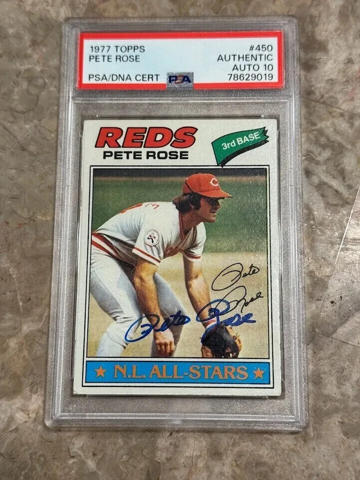 1977 Topps PETE ROSE Signed REDS Card #450 PSA/DNA Auto Grade 10