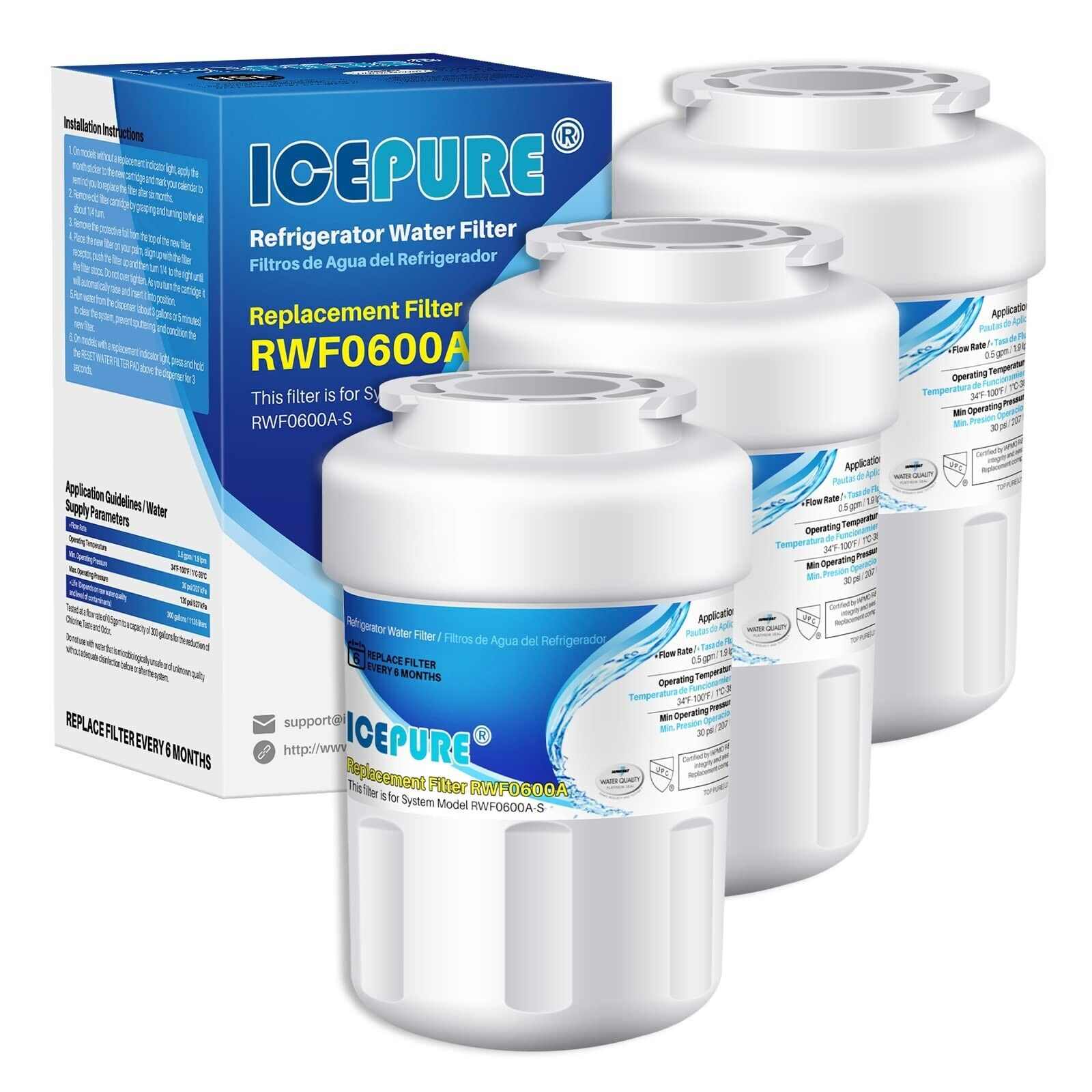Compatible With RWF1060 CLCH102 WSG-1 EFF-6013A AQF-MWF Water Filter 3 Pack
