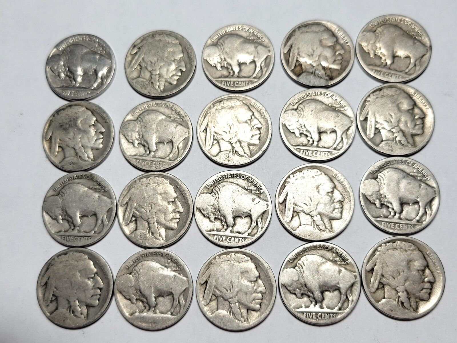 VINTAGE Coin Lot of 20 Buffalo Nickels 1913-1938 Dateless 