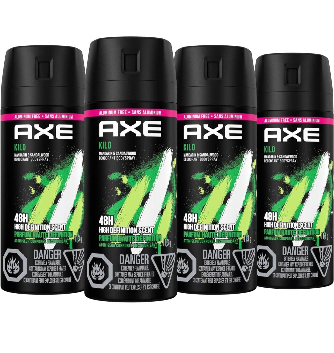 Set of 4 AXE Kilo Deodorant Body Spray 4oz NEW ALUMINUM FREE