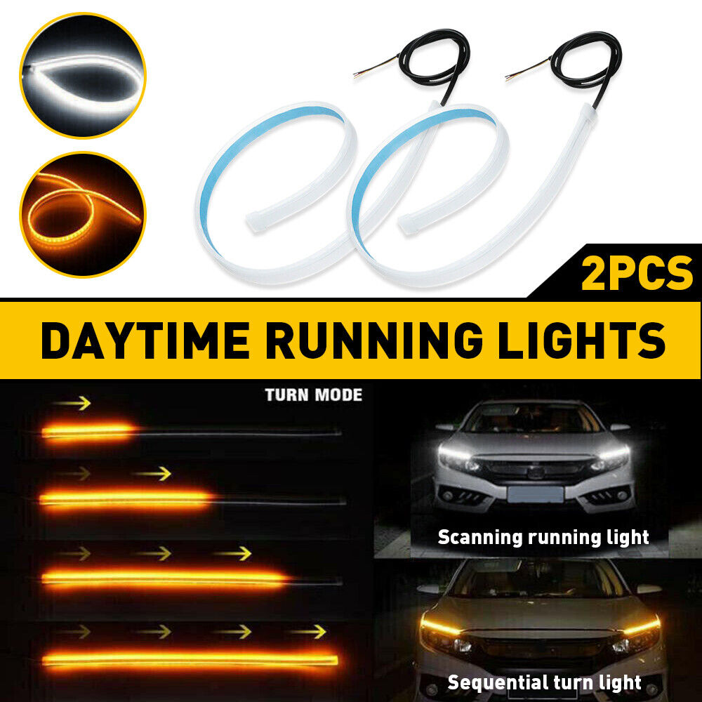 2x 60cm LED Switchback DRL Tube Light Strip Amber Sequential Flow Turn Signal US