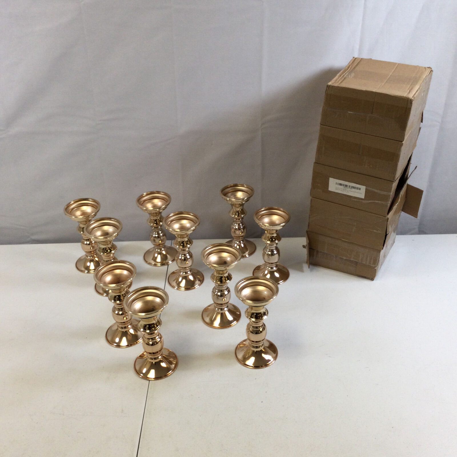 Gold Wedding Parties Special Events Metal Pillar Candle Holder Set Of 10 Used