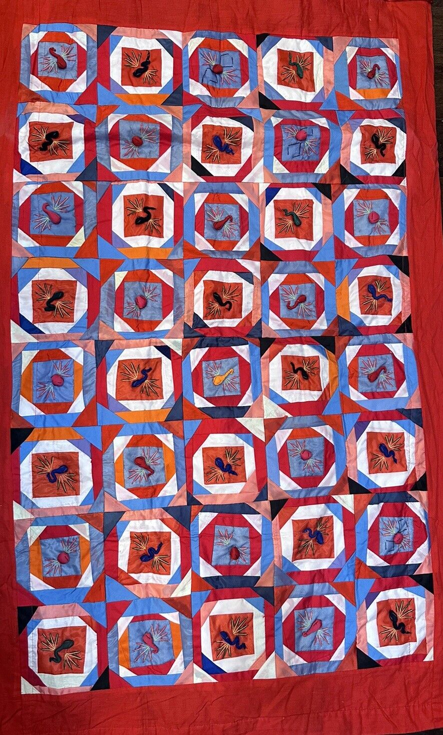 Vintage Chinese \'100 Families\' Protection Quilt~Bai Jia Bei~Dragons/Spiders
