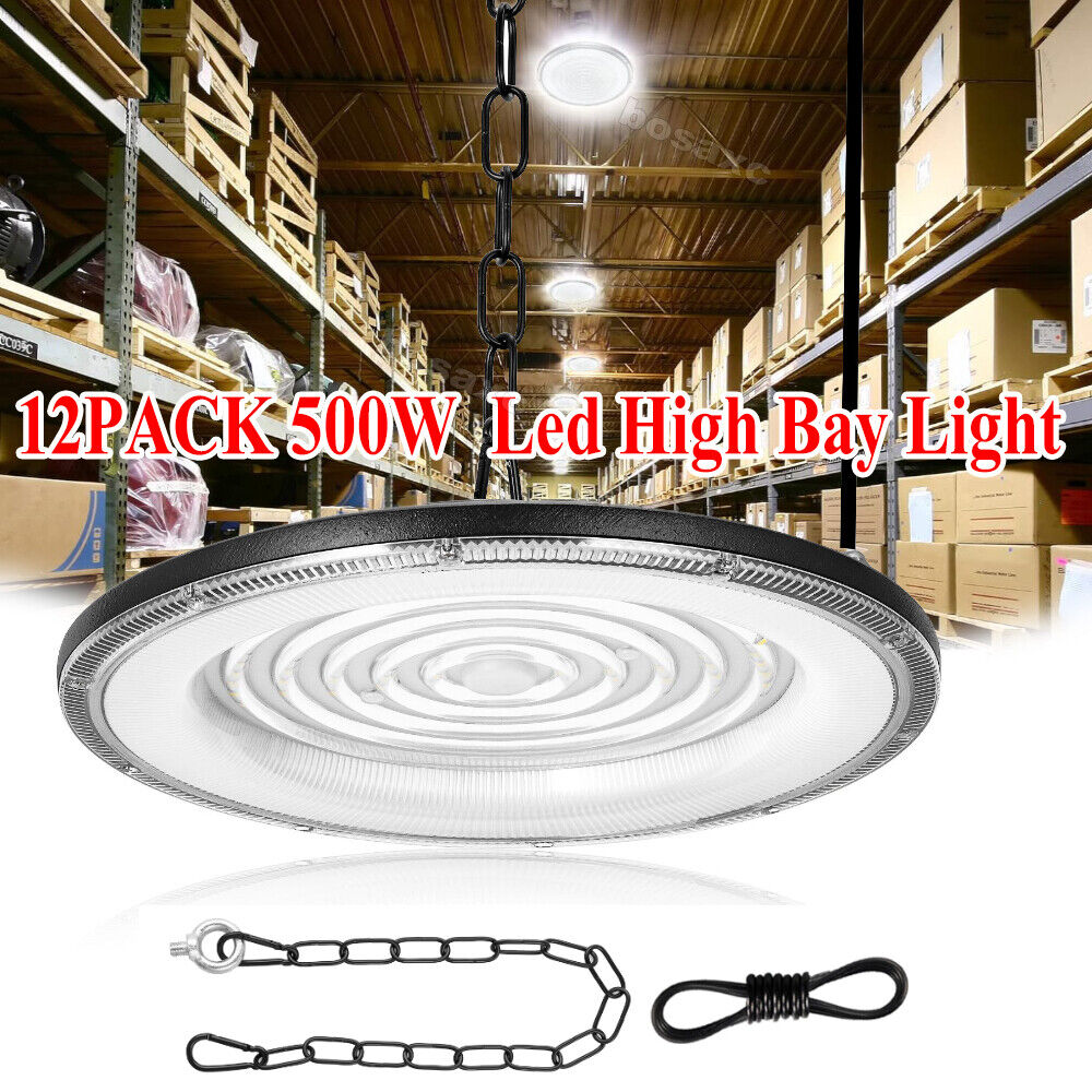 12PACK 500W Super Bright Warehouse LED UFO High Bay Lights Factory Shop GYM Lamp
