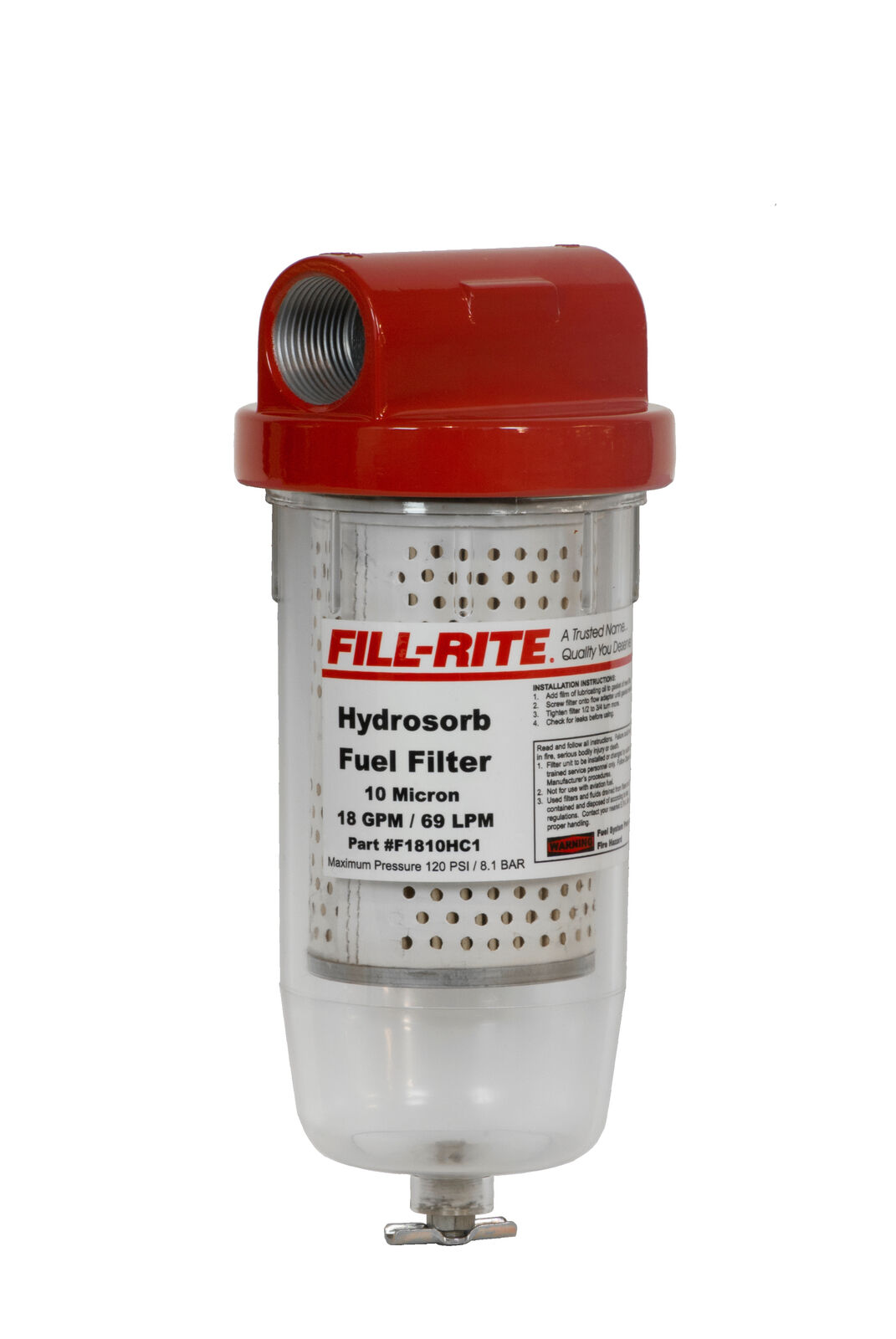 Fill-Rite FR1810HC1 10 Micron Hydrosorb 25 GPM Clear Bowl Fuel Filter, Fits 3/4\