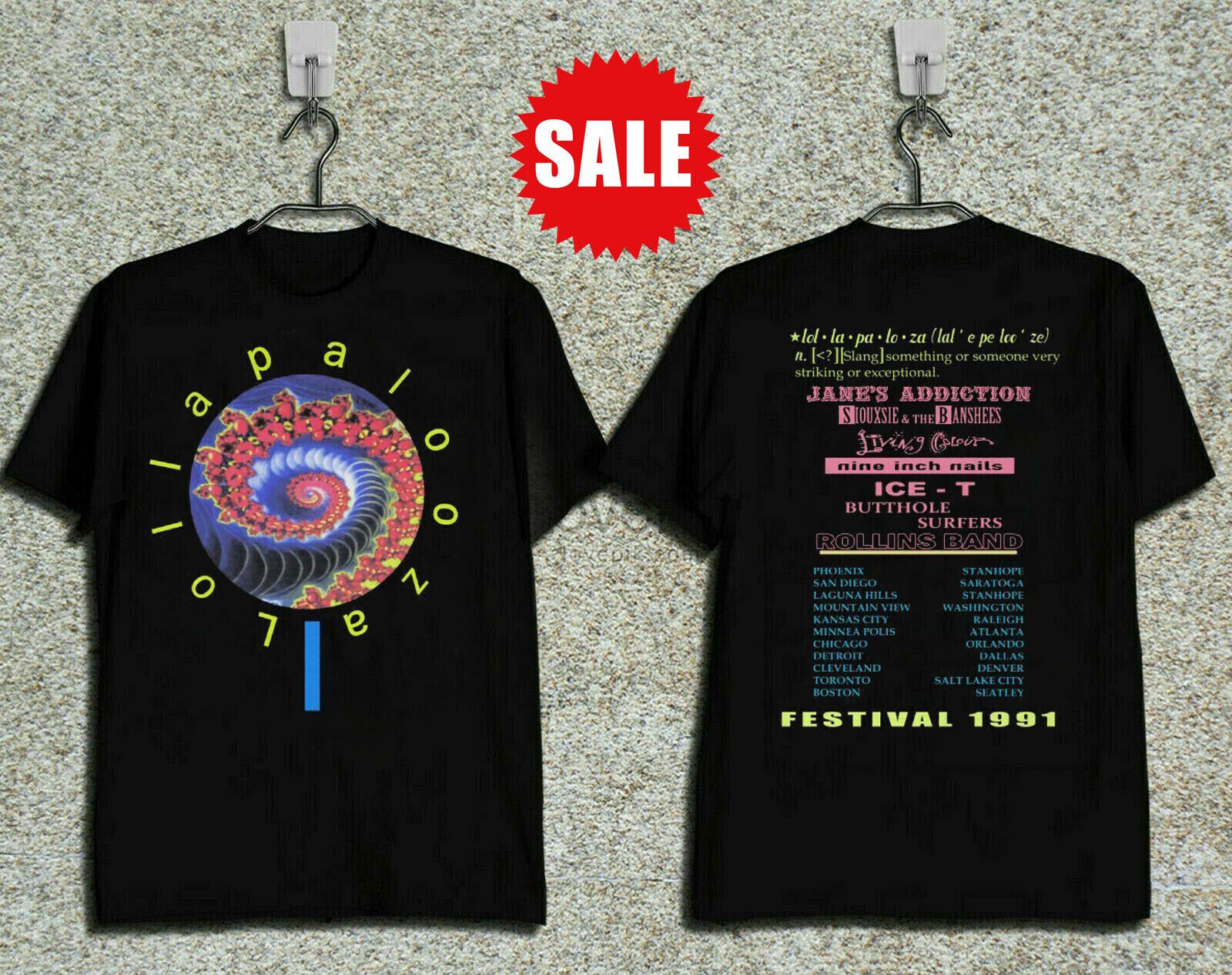 Vintage 1991 Lollapalooza Tour Double Side Black T-Shirt HS88490