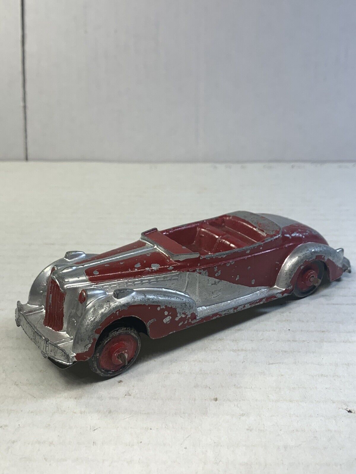Vintage Antique 1930s-40s Hubley Kiddie Tin Toy Metal Car Red Silver Advertising