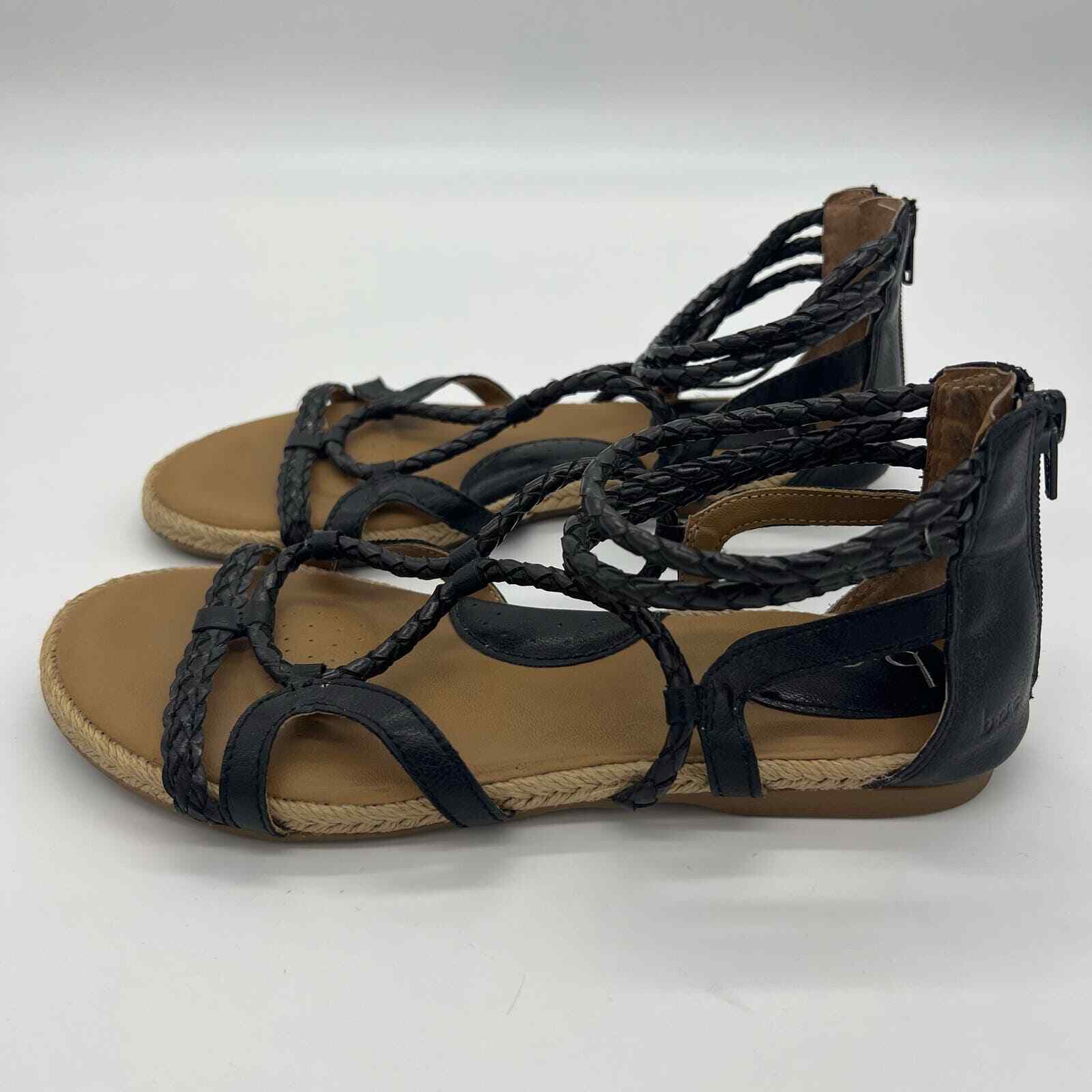 b.o.c Black Leather Gladiator Strappy Sandals Women’s Size 8 Braided Jute