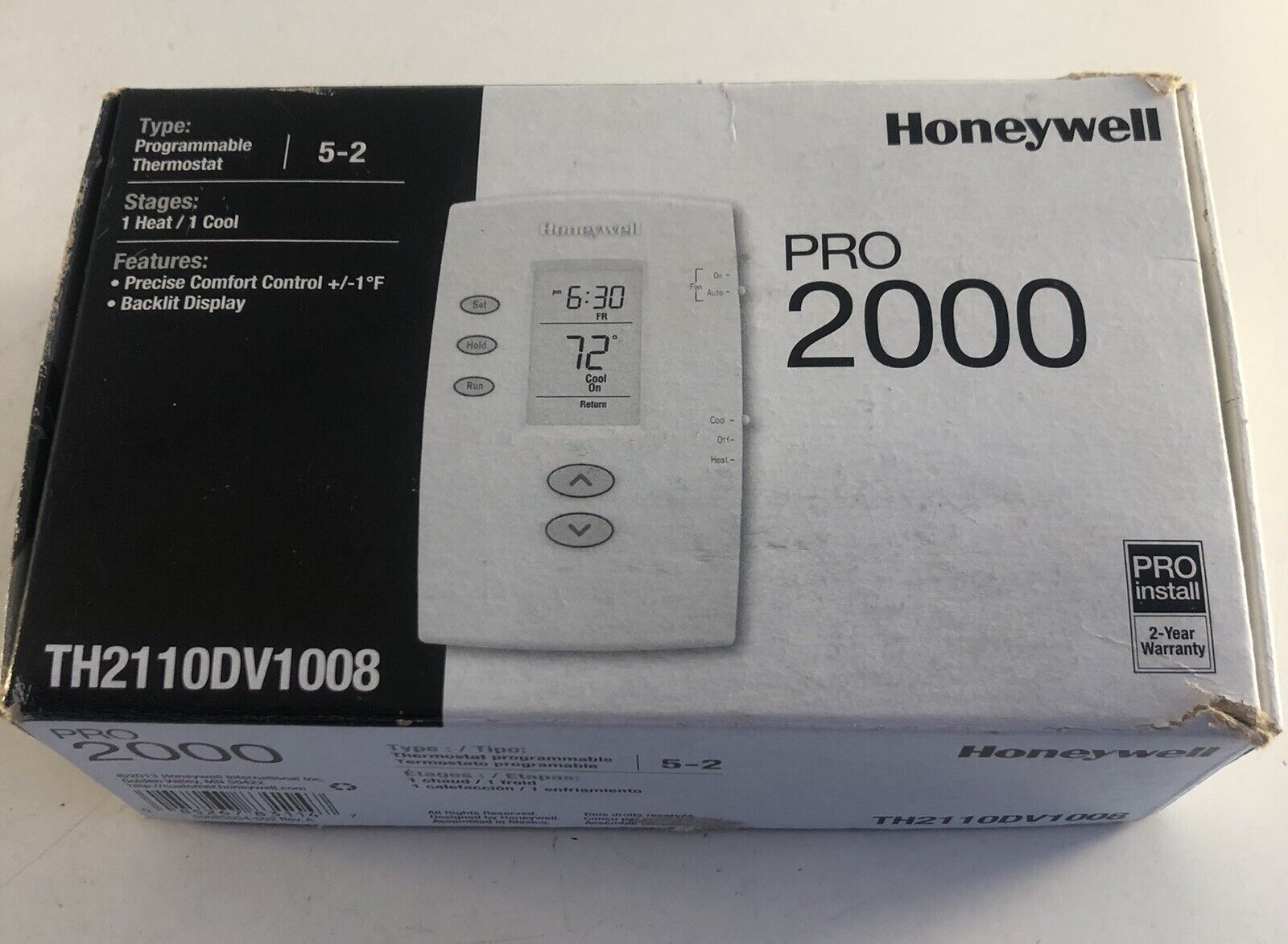 Honeywell PRO 2000 Programmable 1H/1C Thermostat TH2110DV1008 NEW OPEN BOX