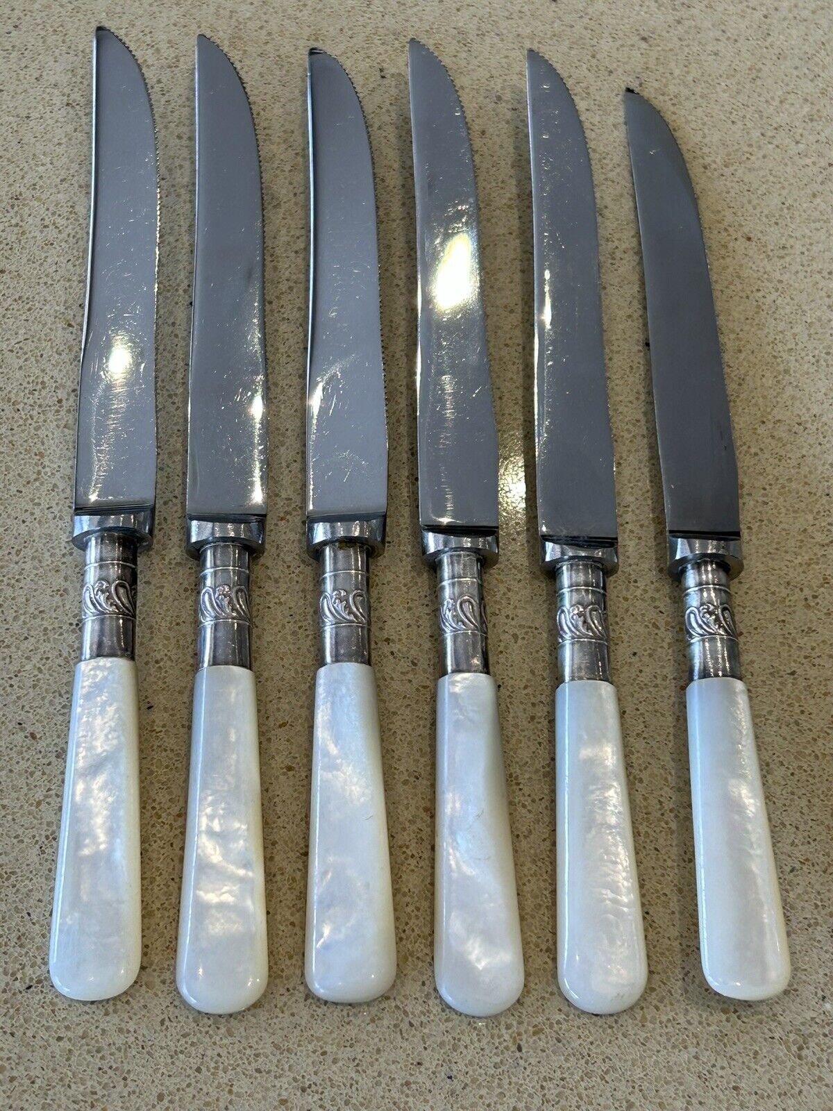 Vintage Viners of Sheffield Serrated Fruit Knives Mother of Pearl Handles