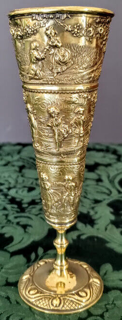 Antique Austrian Bronze Hand Repoussed Gold Gilded 7\