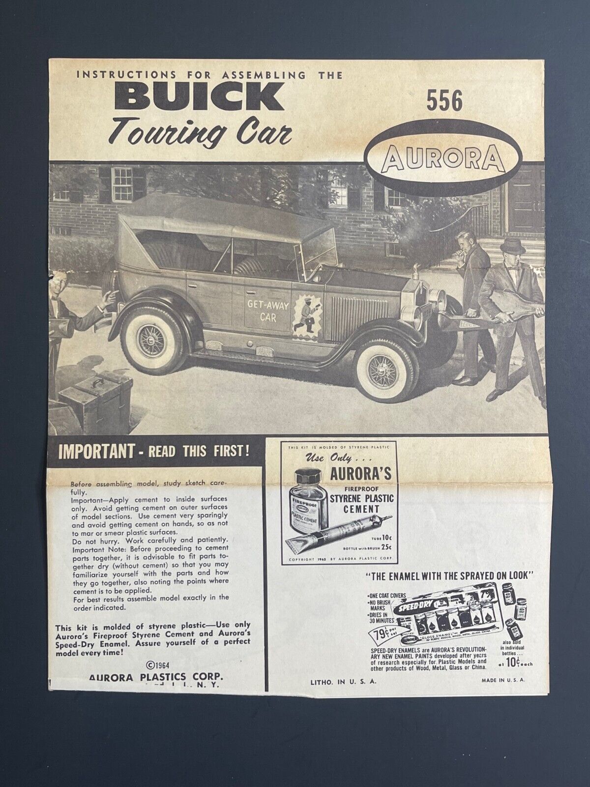 1964 - Aurora - Buick Touring Car - Original Model Kit Instruction Sheet