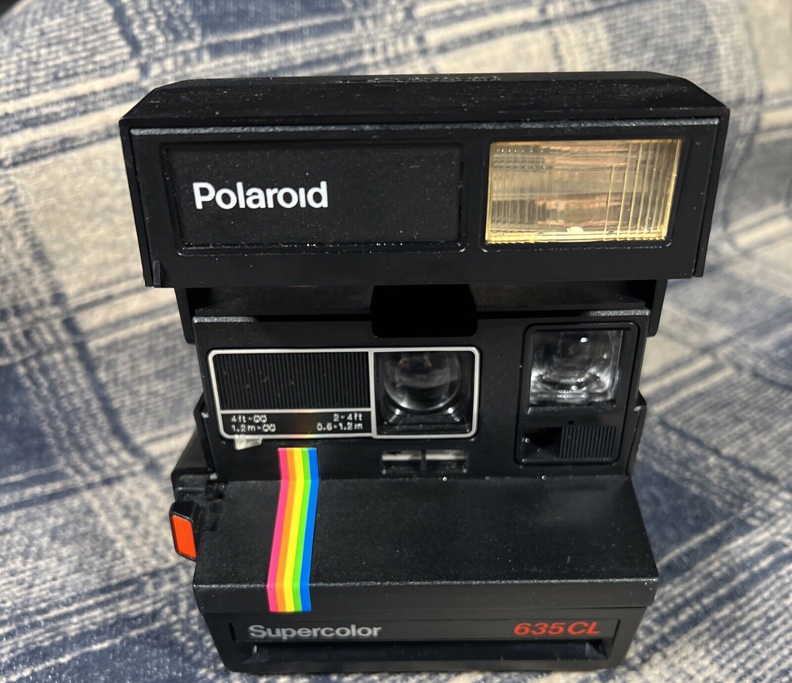 Vintage Polaroid Supercolor 635CL Camera w/Rainbow Stripe & Strap 80s