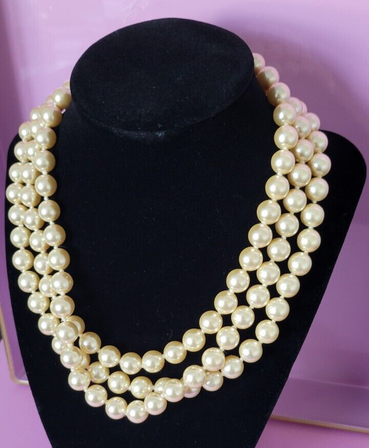 Vintage Kenneth Jay Lane KJL Pearl Cluster 3 Strand Collar  Beaded Necklace