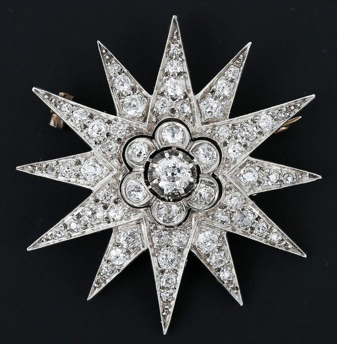 Wonderful Victorian Star Design Lab-Created 3.02CT Diamonds 935 Silver Brooch