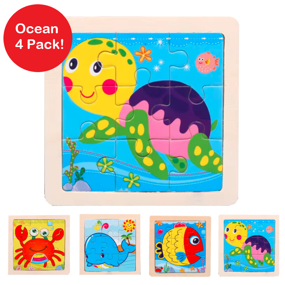 Cute Ocean Puzzles for Kids - Brand New 4-Pack Educational Jigsaw Set 1-5 y/o