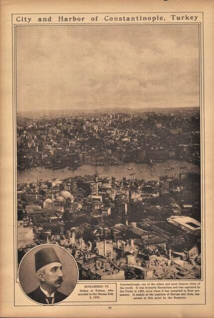 1922 Constantinople Turkey City and Harbor Sepia Rotogravure Vintage Print
