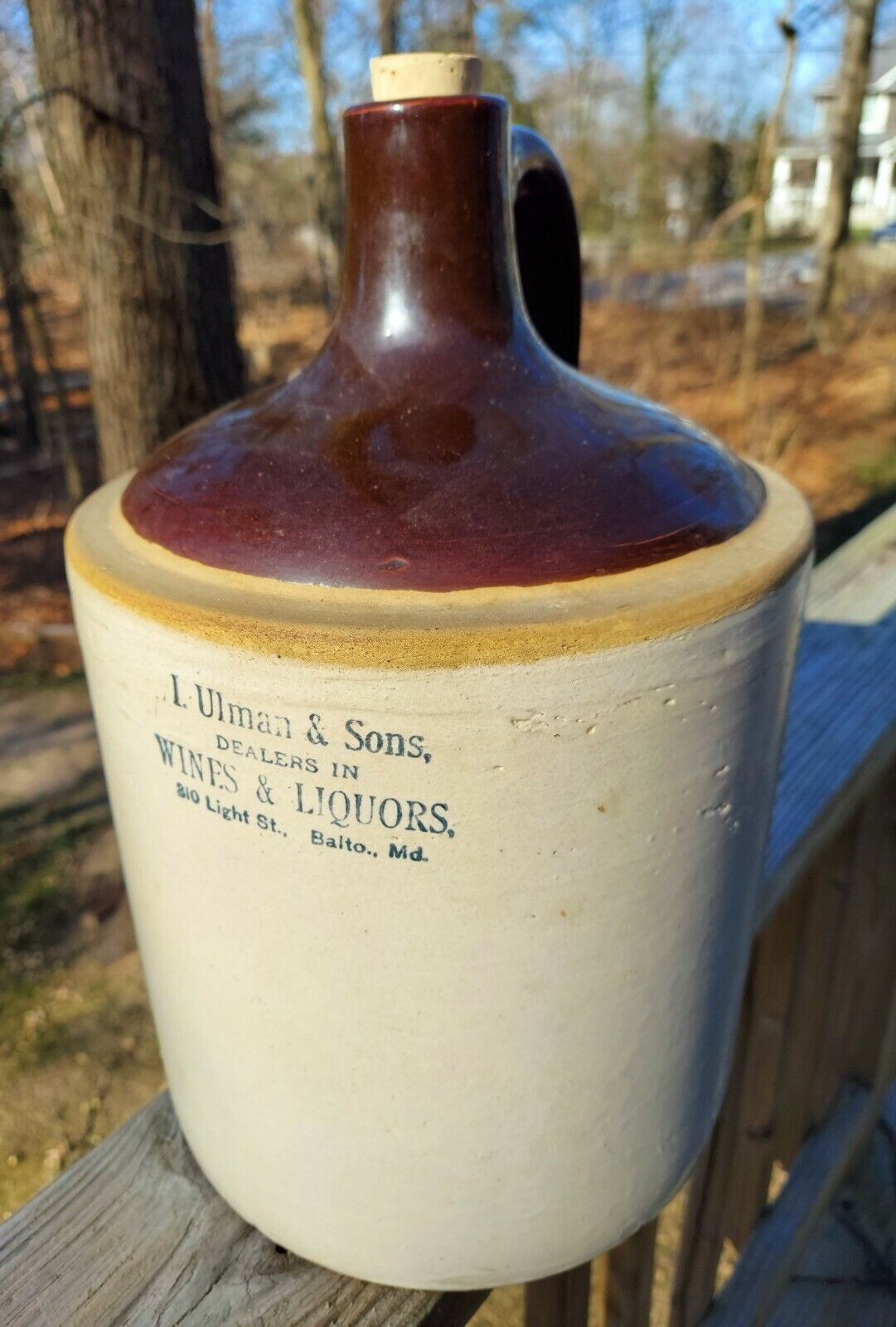 Antique* I. Ulman & Sons* Baltimore MD- Spirits Jug* Crock* Stoneware* Pottery