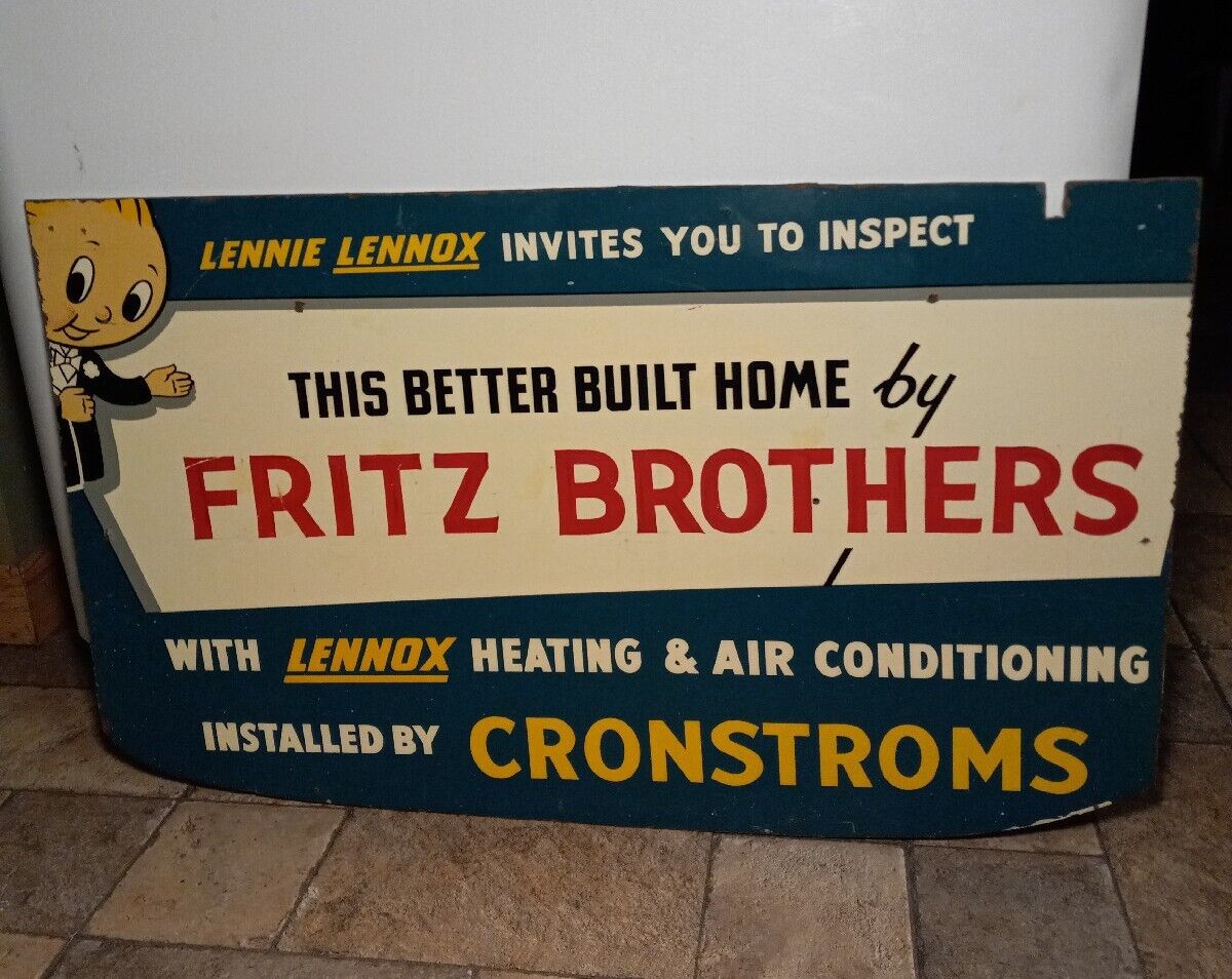 Rare Vintage 1950s Lennie Lennox Heating & Air Conditioning Advertising Sign