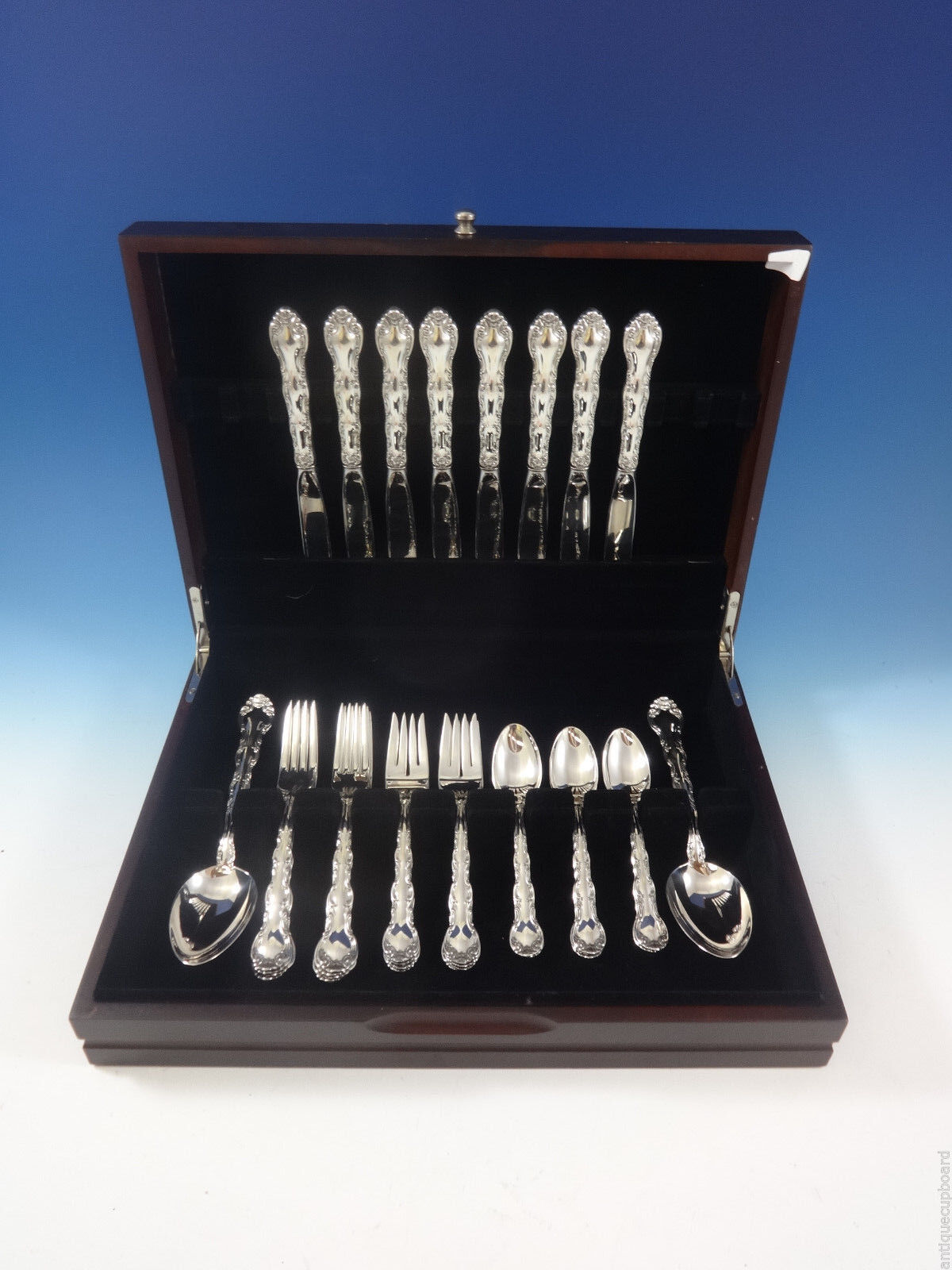 French Scroll by Alvin Sterling Silver Flatware Set For 8 Service 34 Pieces