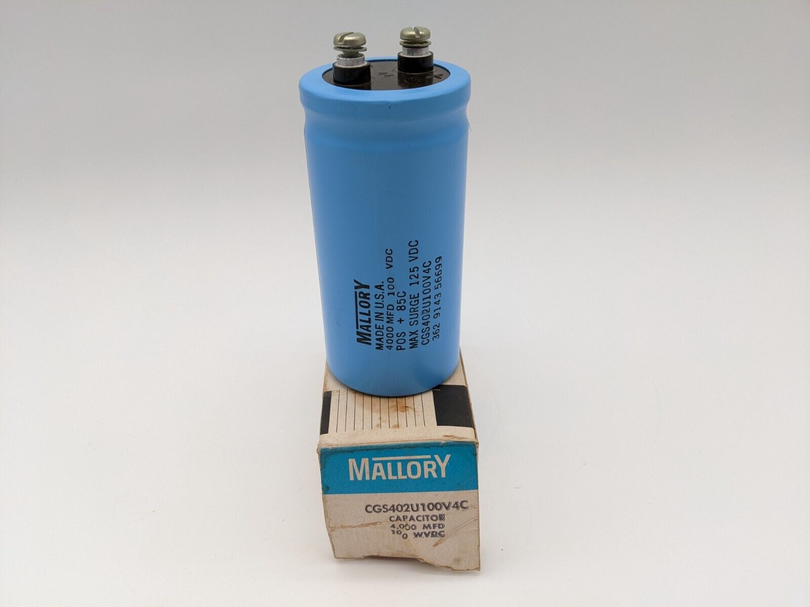 Mallory  CGS402U100R4C Aluminum Capacitor 4000 MFD 100 VDC Cylinder Electrical