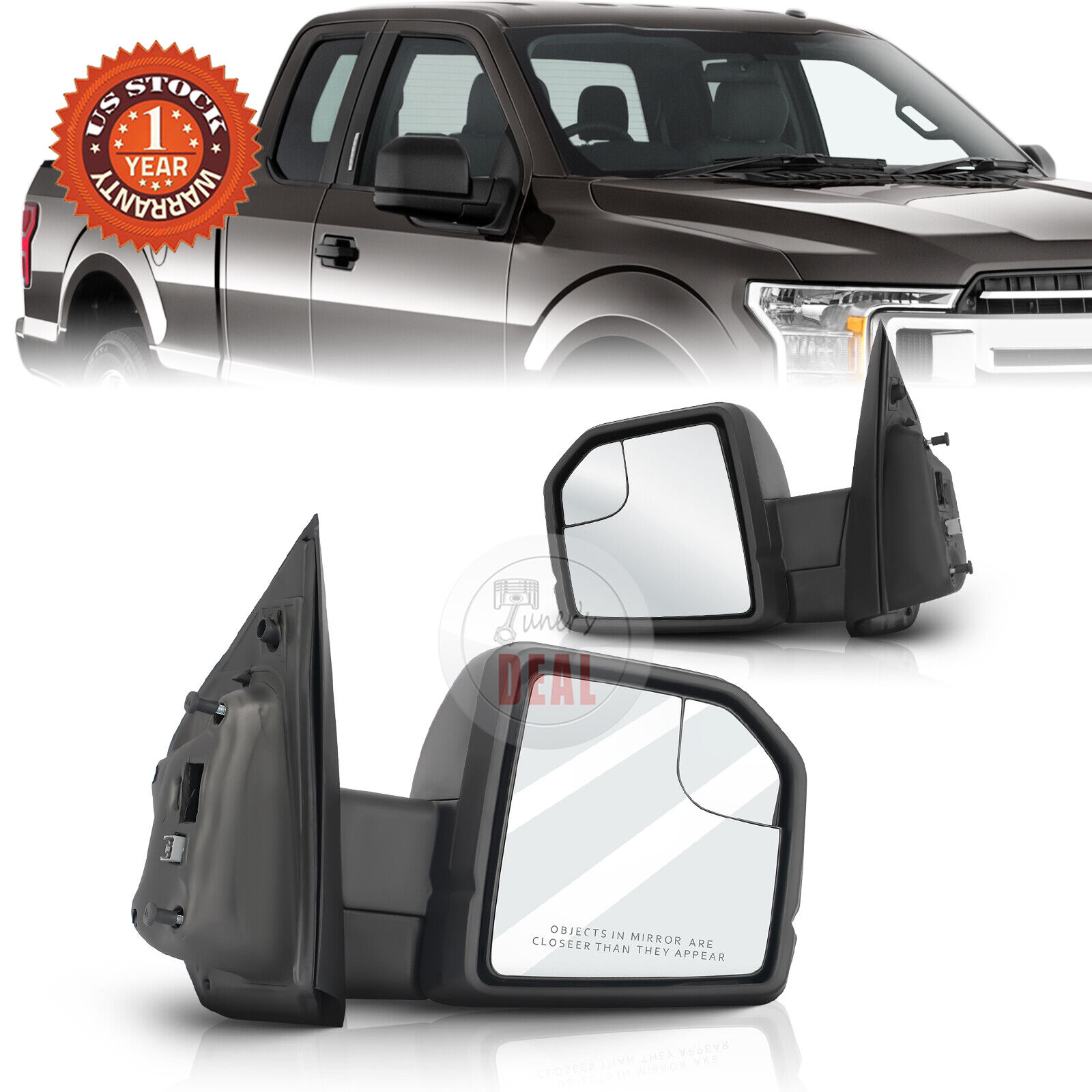 For 2015-20 Ford F-150 Door Mirror Power Glass Manual Fold Pair Right+Left 3Pin