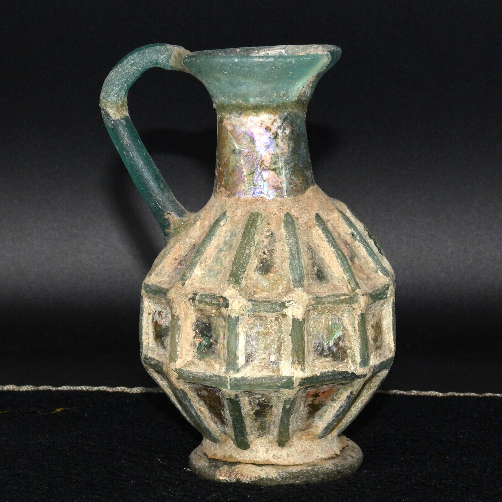 Large Genuine Ancient Roman Glass Jug with Rare Pattern Circa 1st Century AD