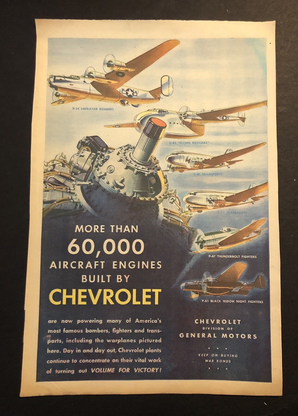 1940’s Wartime Aircraft Engines By Chevrolet War Airplanes Magazine Ad