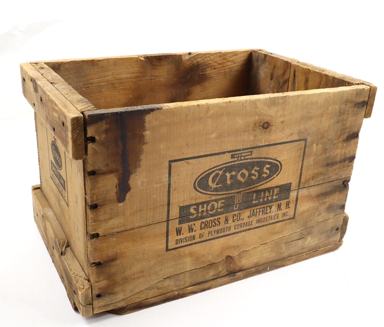 Antique Primitive Original Cross Shoe Line Tac Advertising Wooden Crate Box